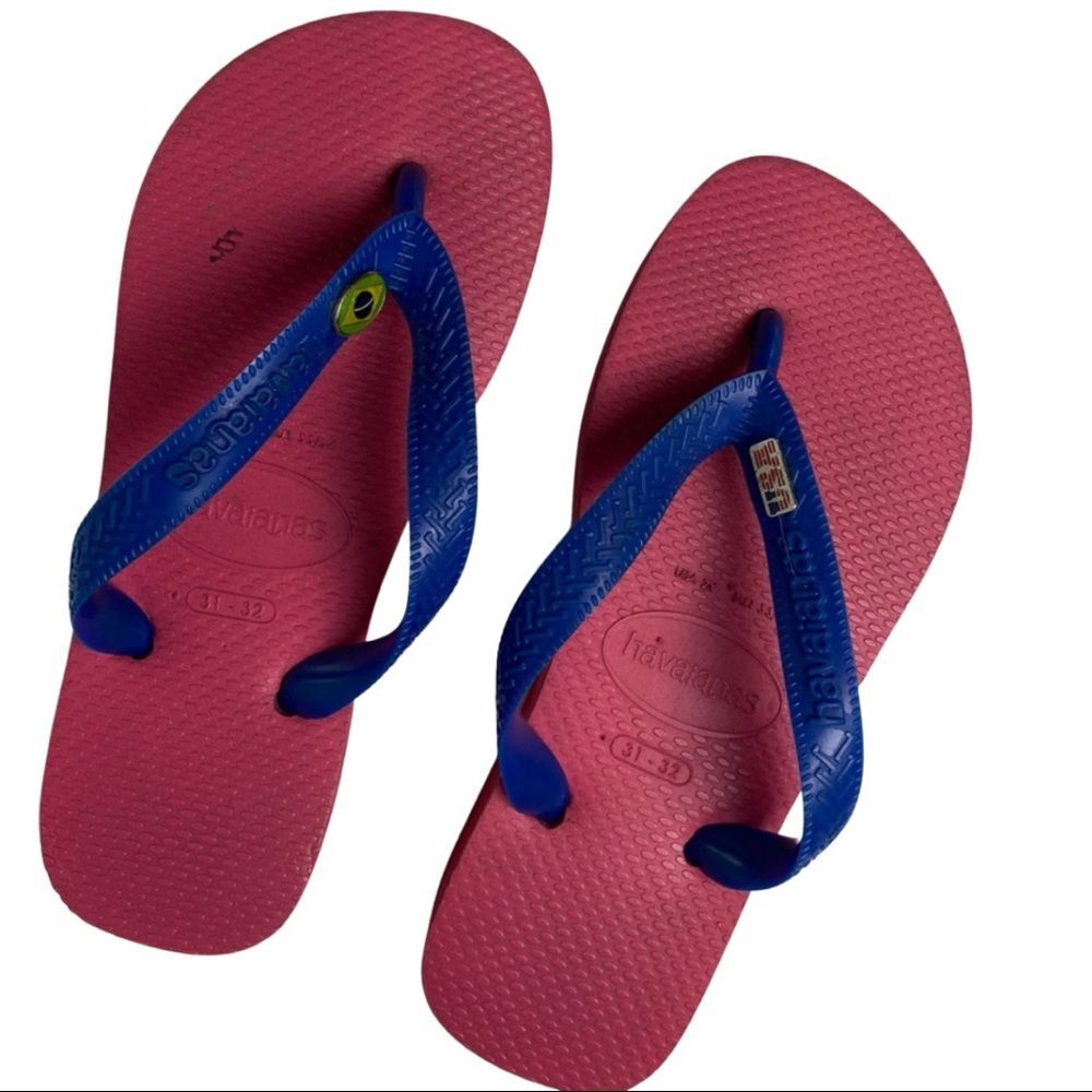 Havaianas Girls Flip Flops Pink Blue Size 2Y Rubber Sandals